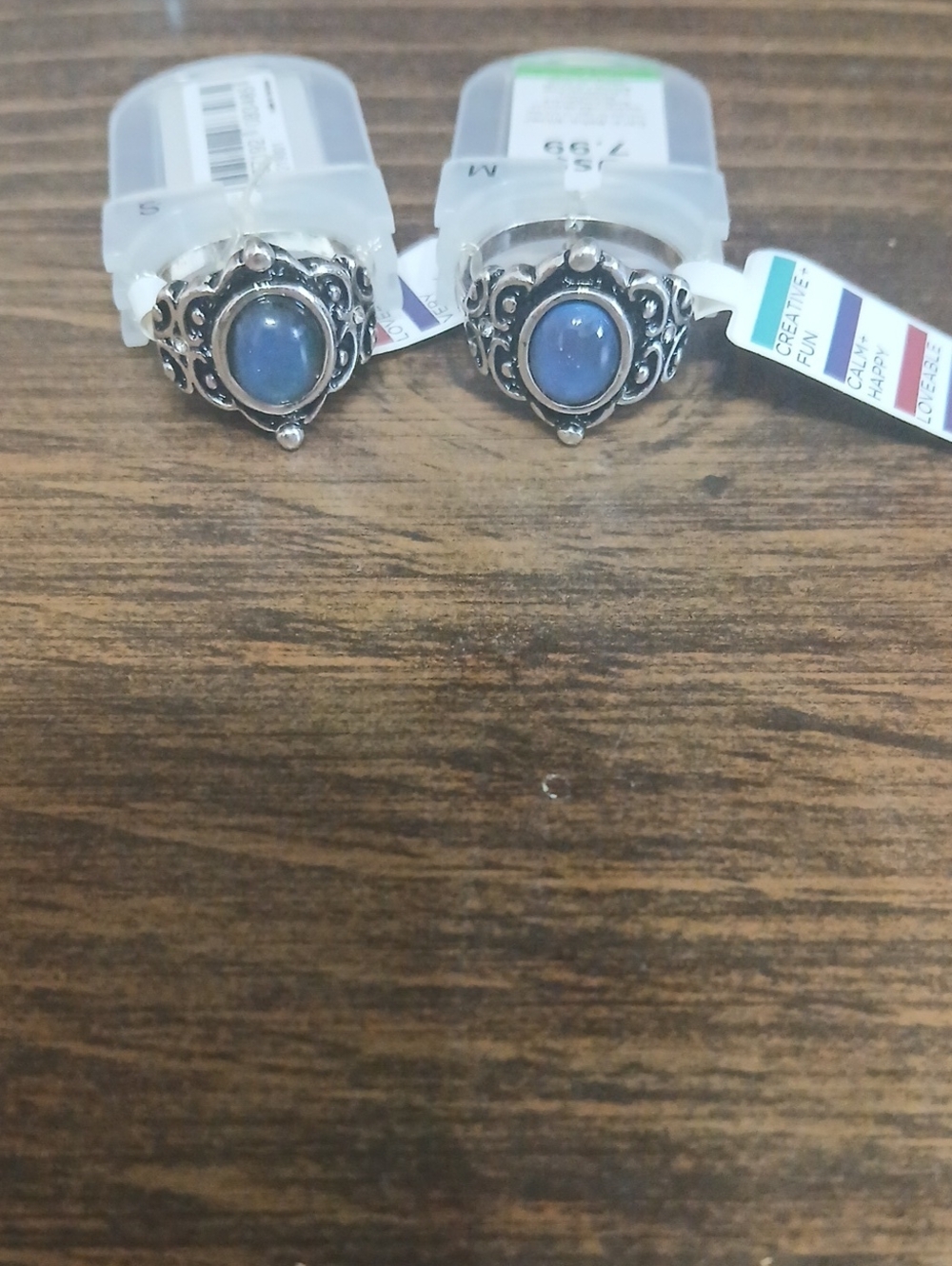 Silver-Tone Blue Stone Vintage-Style Ring - Mood Rings Change Color 2 Fer